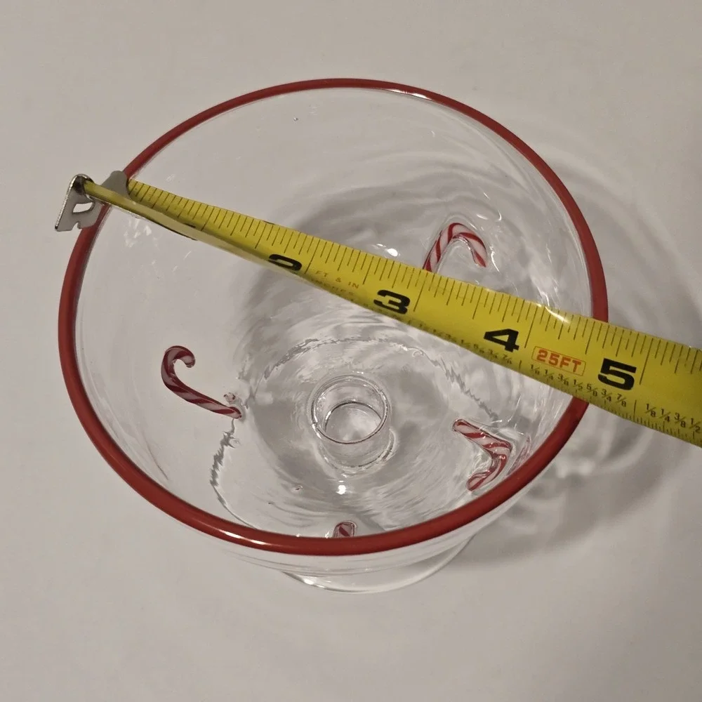 Holiday Candy‎ Cane Glass Dessert Bowl Red Rim Footed Christmas Ice Cream Cup
